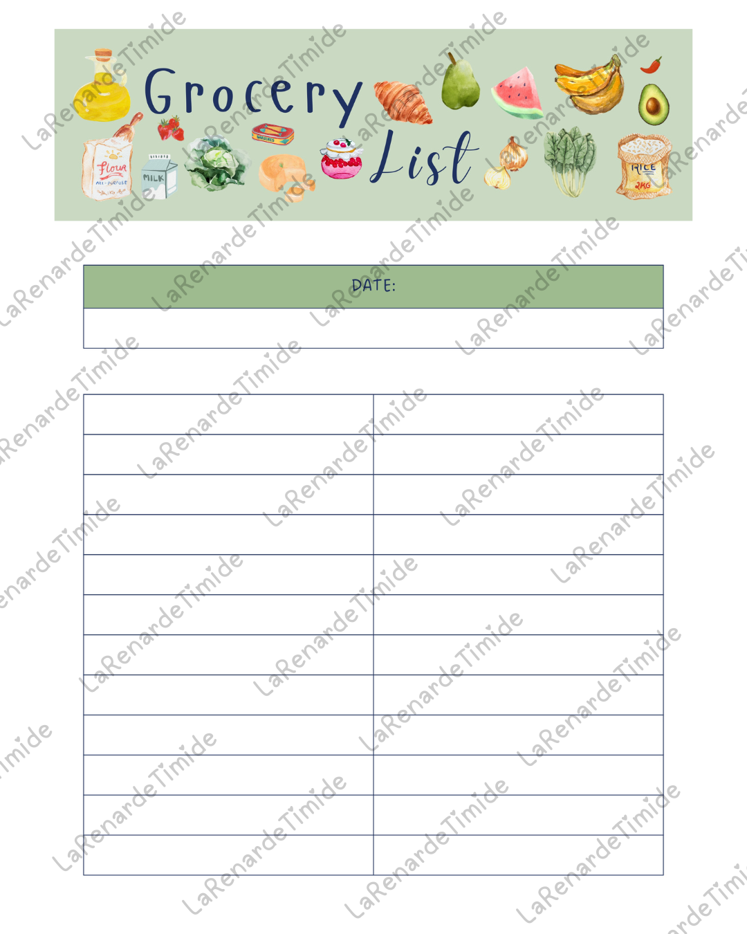 Printable Weekly Meal Planner Grocery List Instant Digital Download Editable PDF Meal Plan Template