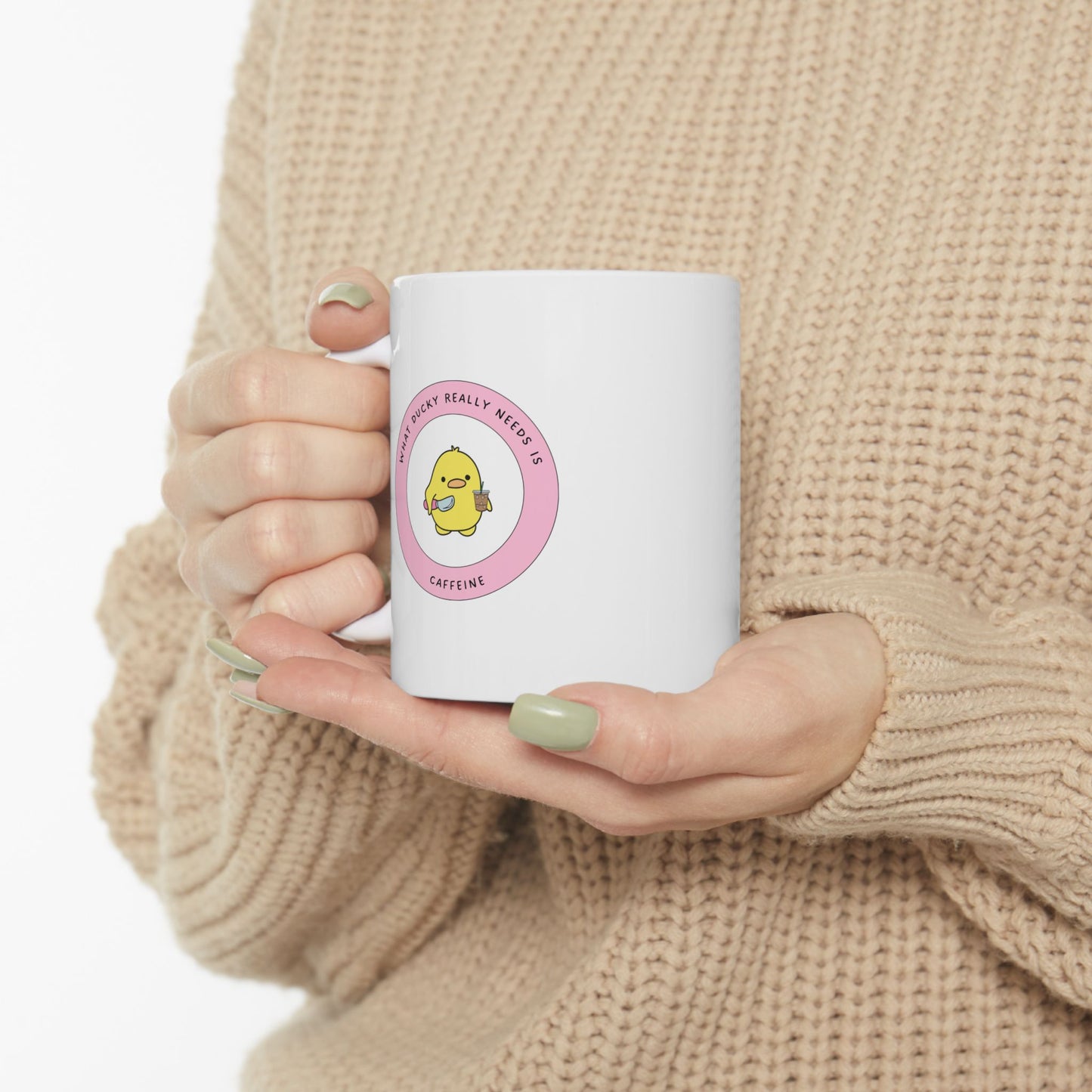 Cute Aesthetic Duck Ceramic Coffee Mug, Whimsical Animal Mug, Funny Morning Caffeine Coffee Cup Gift