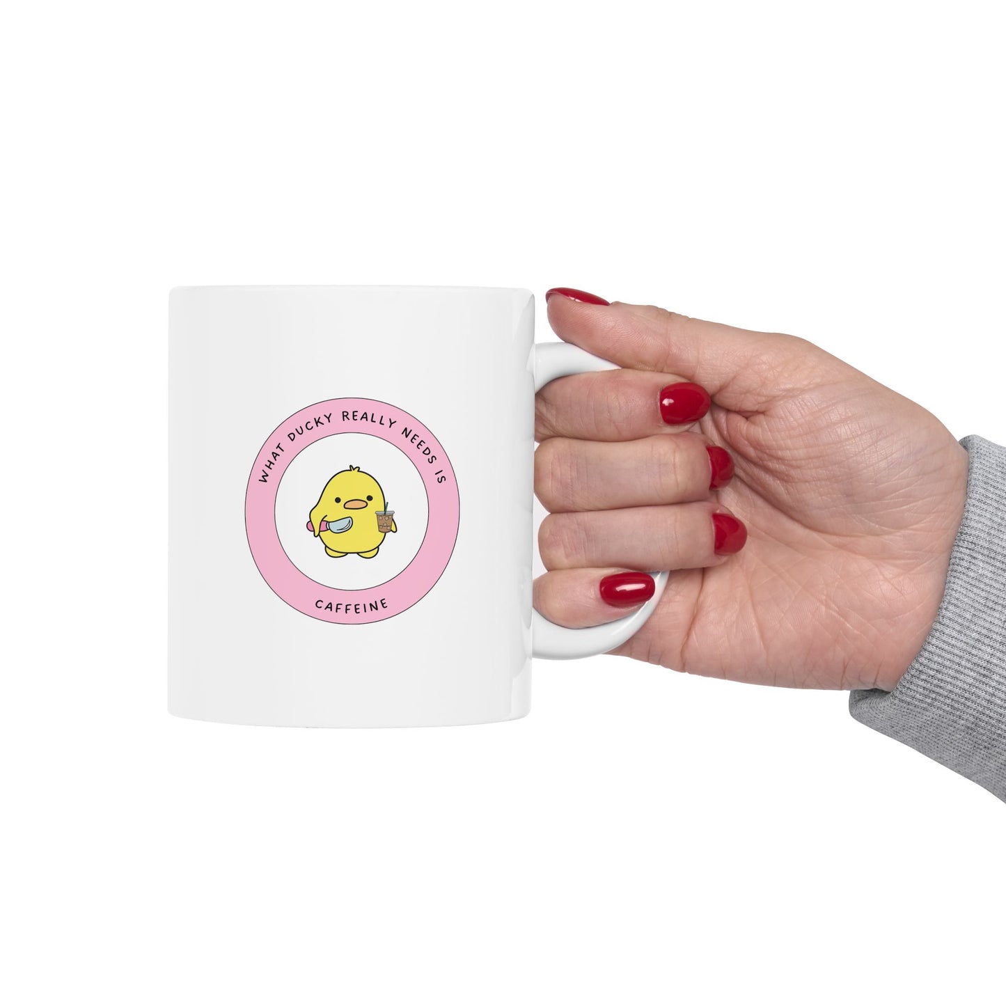 Cute Aesthetic Duck Ceramic Coffee Mug, Whimsical Animal Mug, Funny Morning Caffeine Coffee Cup Gift