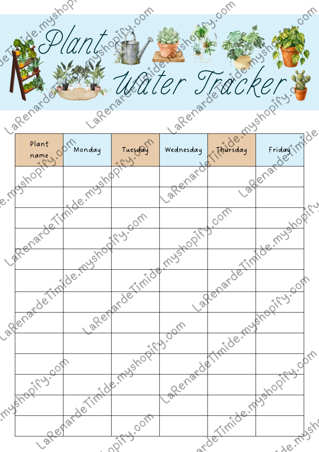 Printable Plant Water Tracker & Care Log | Watercolor Houseplant Schedule PDF (Instant Download)