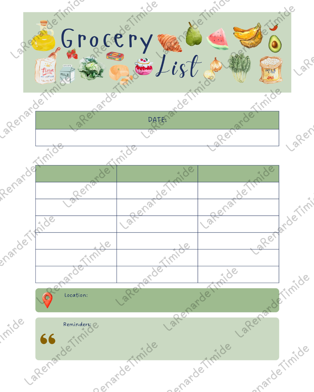 Printable Weekly Meal Planner Grocery List Instant Digital Download Editable PDF Meal Plan Template