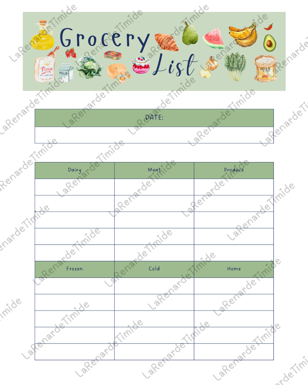 Printable Weekly Meal Planner Grocery List Instant Digital Download Editable PDF Meal Plan Template