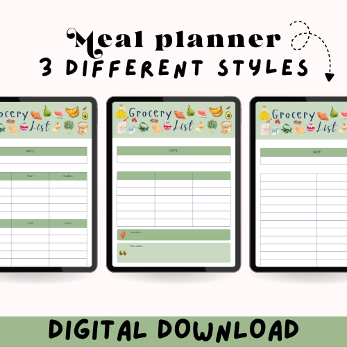 Printable Weekly Meal Planner Grocery List Instant Digital Download Editable PDF Meal Plan Template